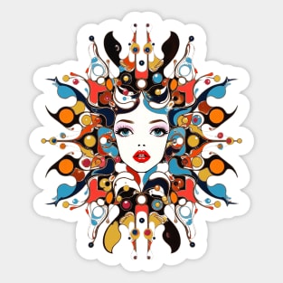 The Psychedelic Empress Abstract Portrait of Retro Beauty in an Explosion of Color Sticker